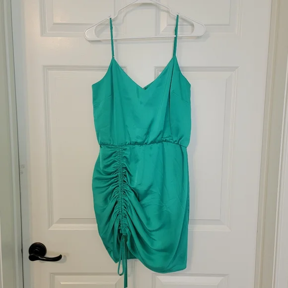 green emerald velvet dress Dark Mint Textured Frill Detail Smocked Bodice Mini Dress – PinkBlush main image 0